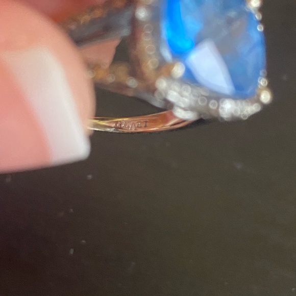 LeVian Blue Topaz (SZ 6.75-7.0) 14 K White Gold Ring - Picture 5 of 6